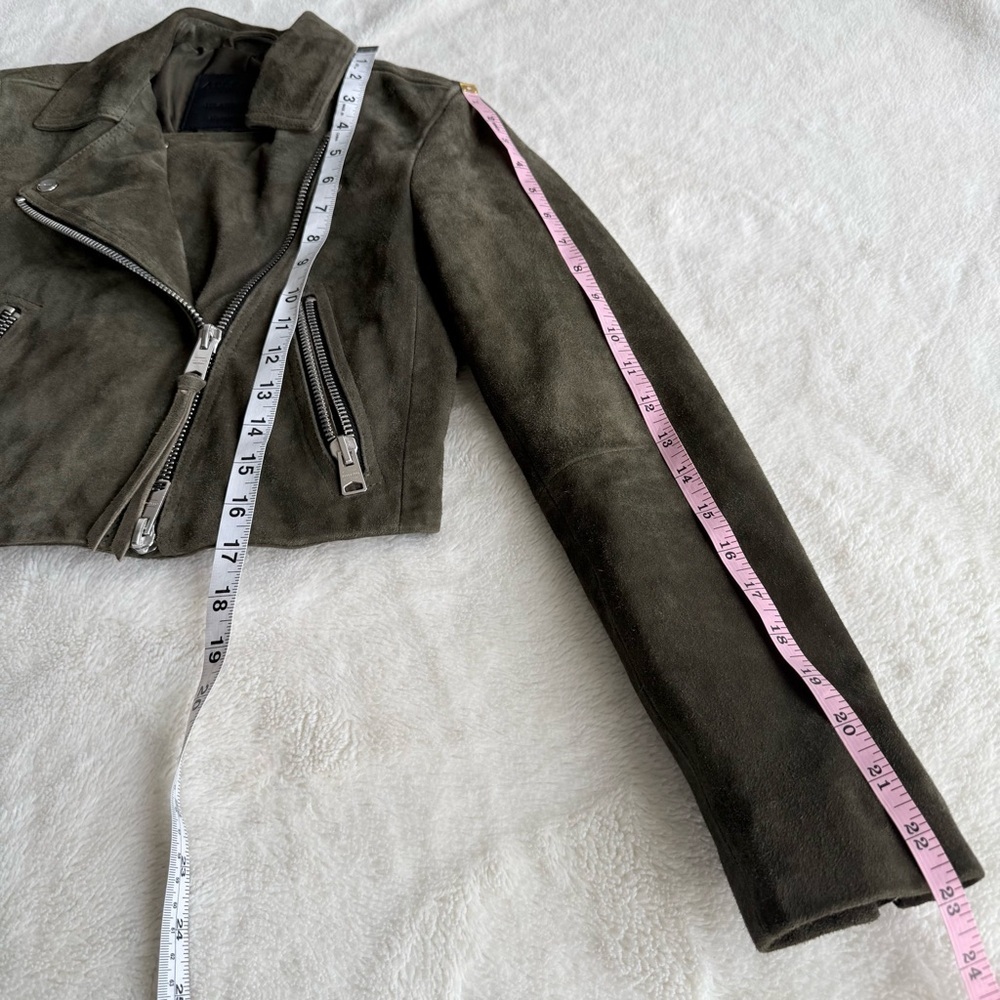 All Saints Suede Green Dalby Cropped Long Sleeve Jacket XS (2) - Picture 5 of 14